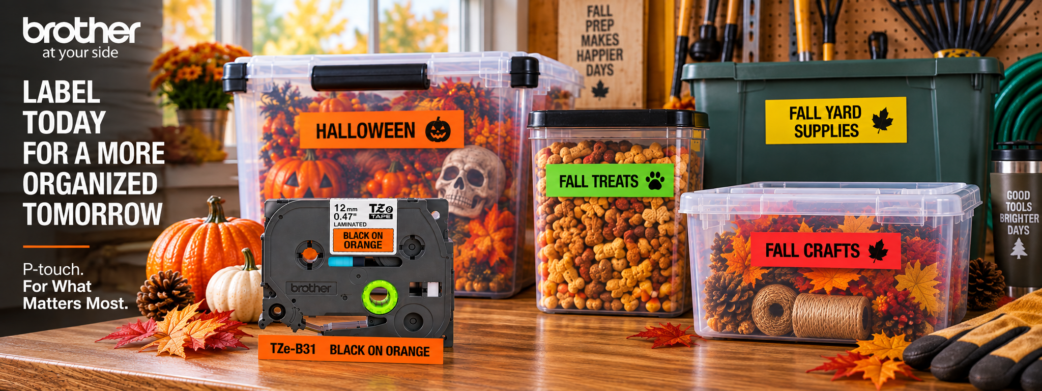 Fall organization ideas using Brother P-touch label tape