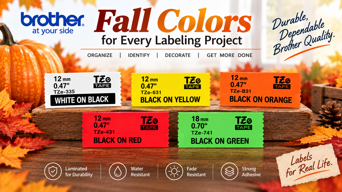 Fall P-touch label tape colors including orange yellow red and green