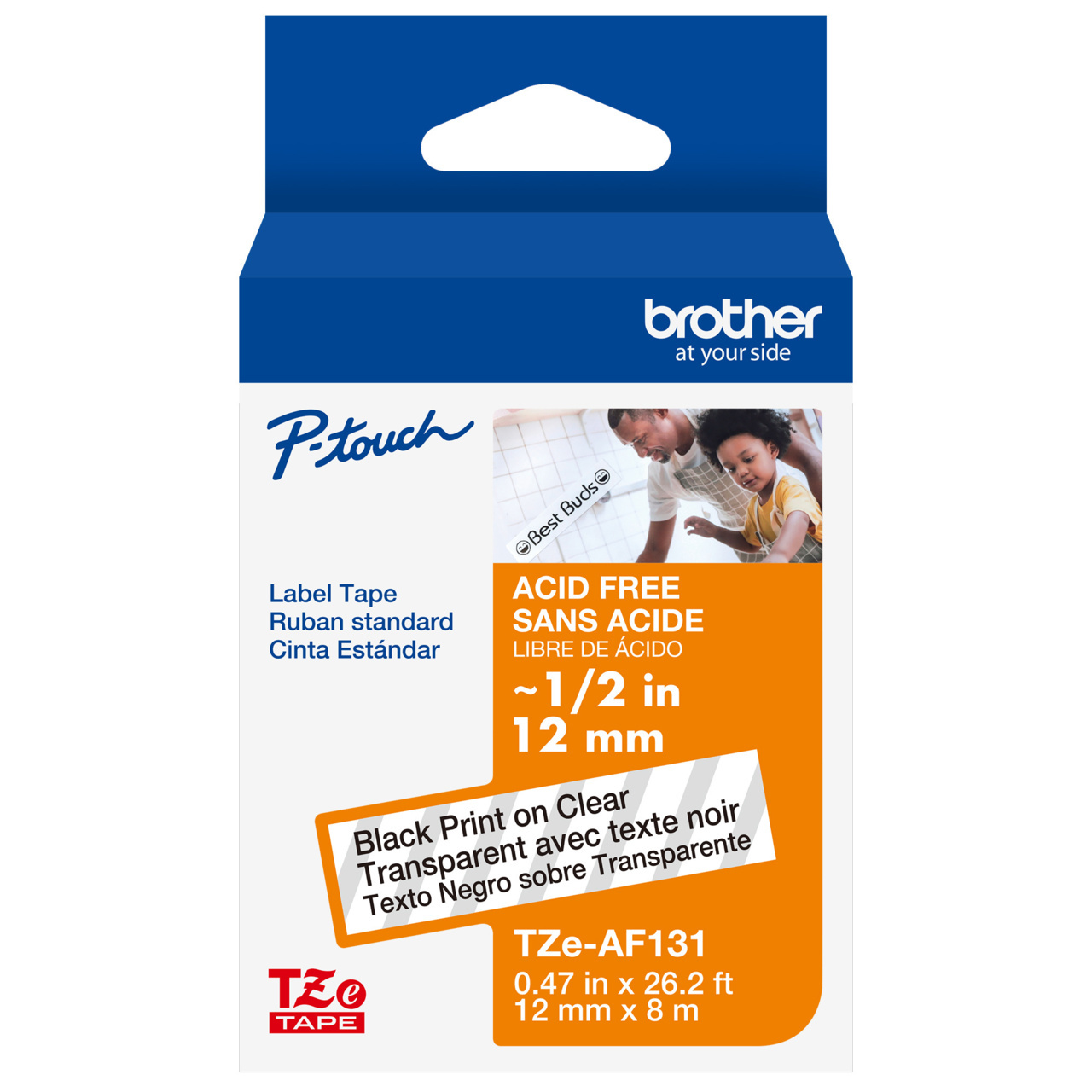 Brother TZeAF131 black on clear with acid free adhesive